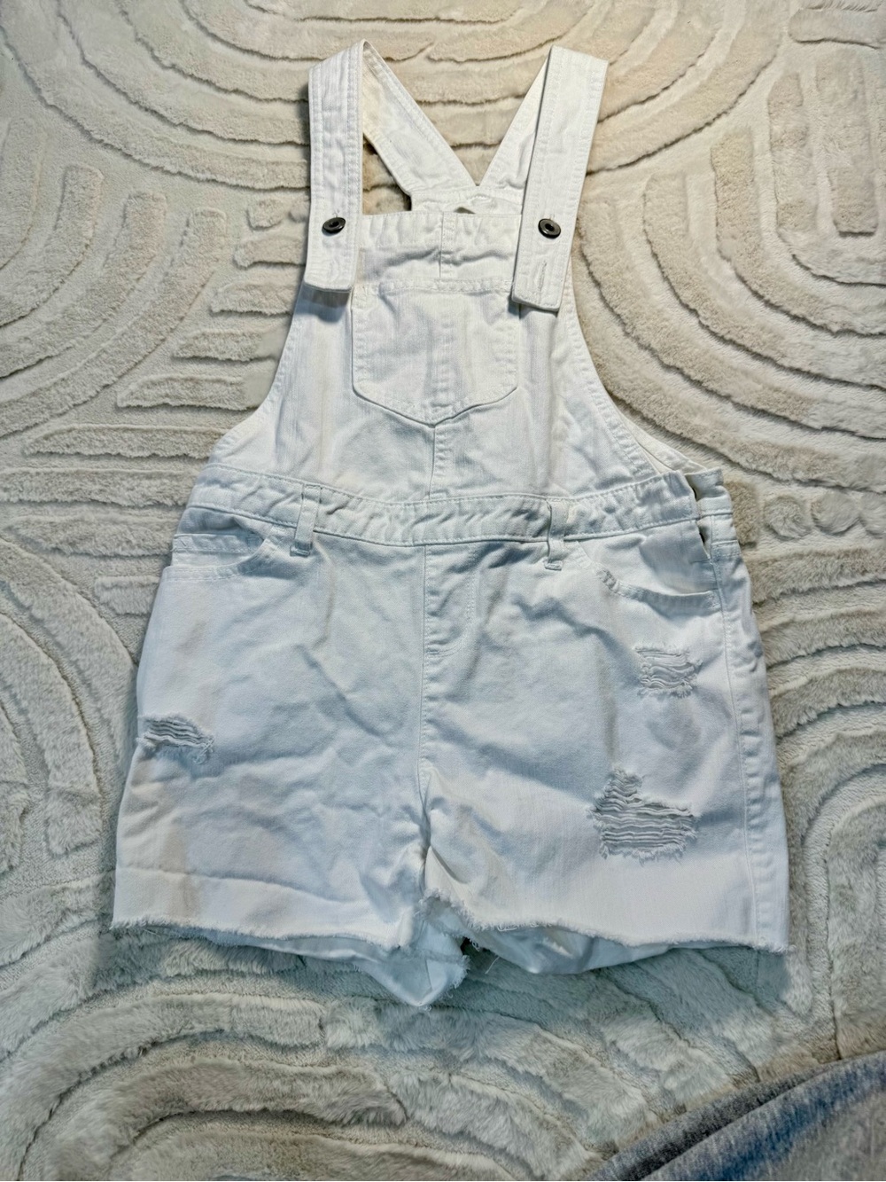 The Children's Place White Distressed Denim Overall Shorts
